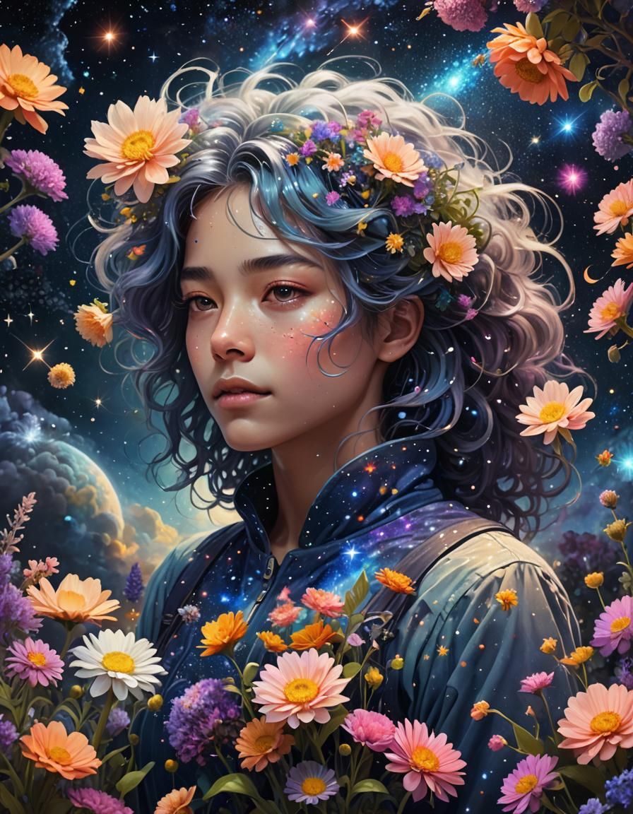 Ethereal Gardener in Cosmic Garden Digital Art