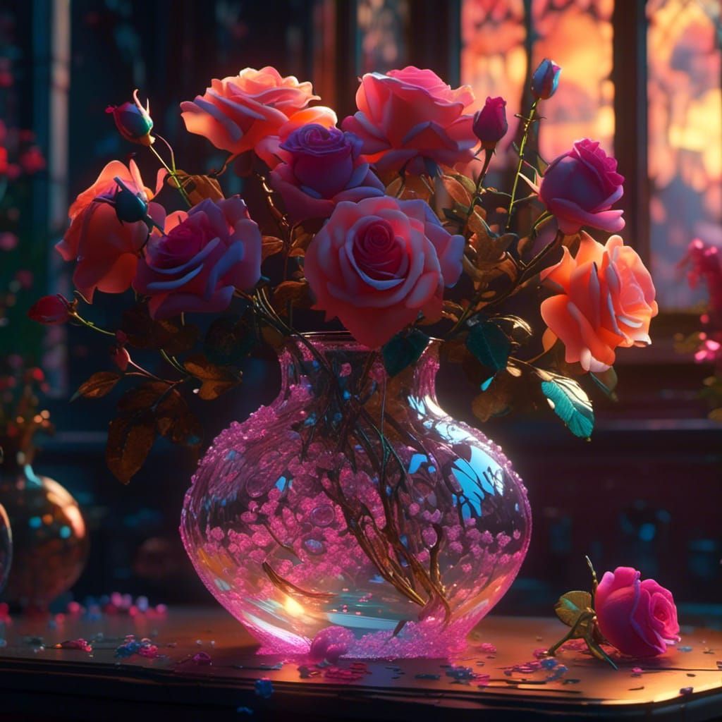 Glass Roses at Dusk: A Digital Masterpiece