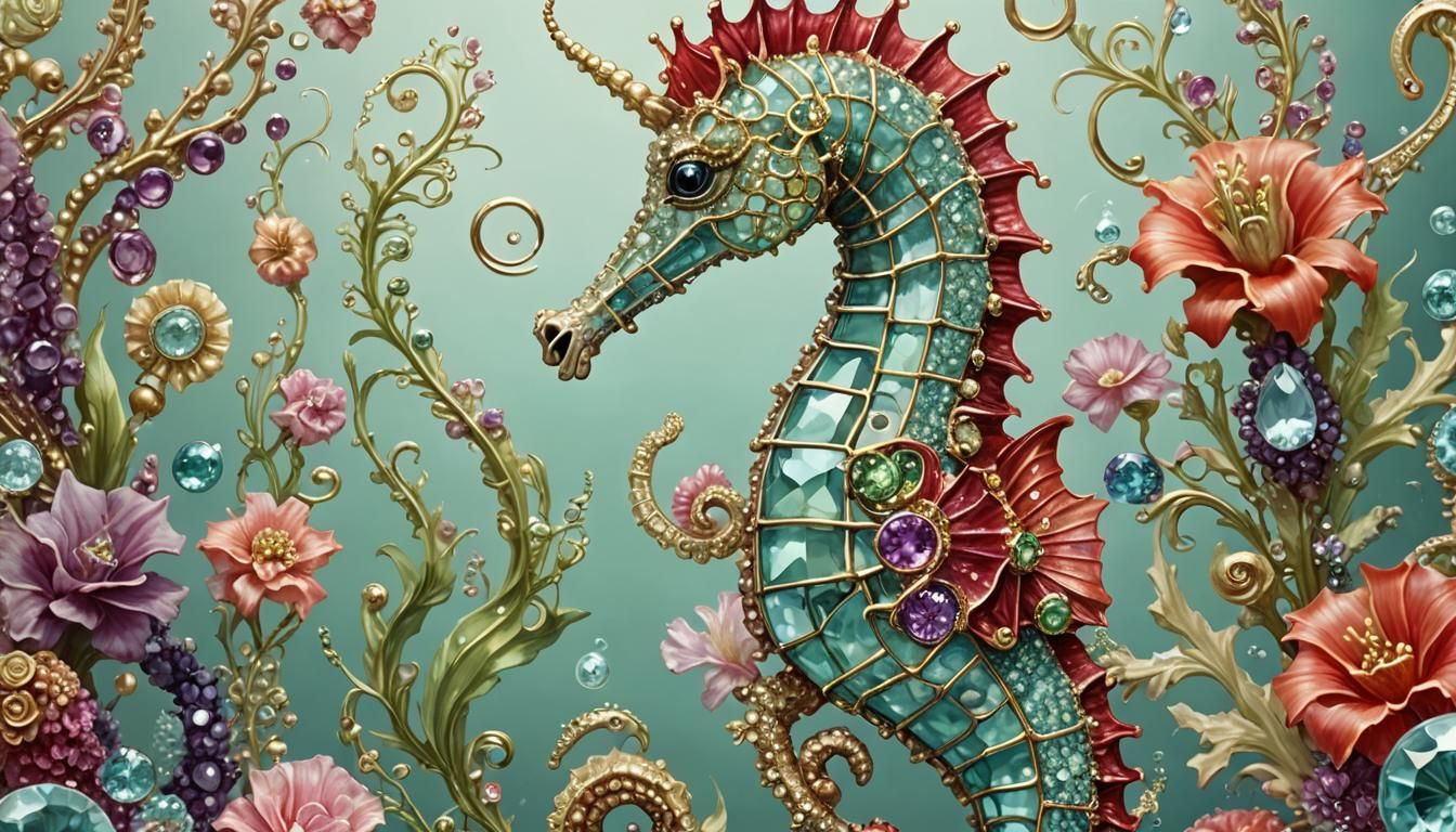 Jeweled Seahorse Portrait in Ultra-Realistic Detail