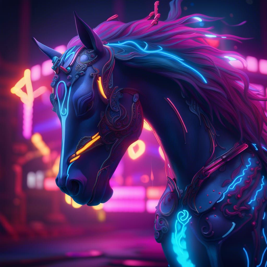 Neon Armored Horse: Detailed Fantasy Concept Art