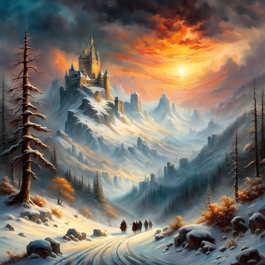 Gothic Winter Landscape in Romantic Naturalism Style