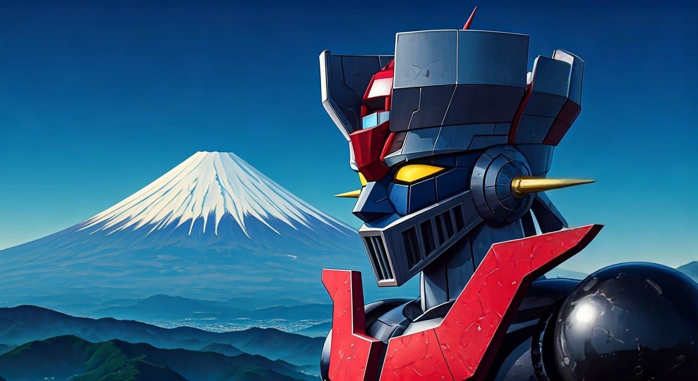 Mazinger Z Robot at Mount Fuji: 3D Anime Art