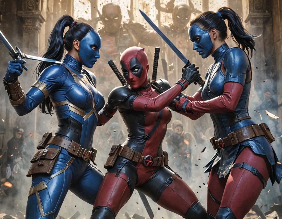 Kitana vs. Deadpool in Comic Book Style