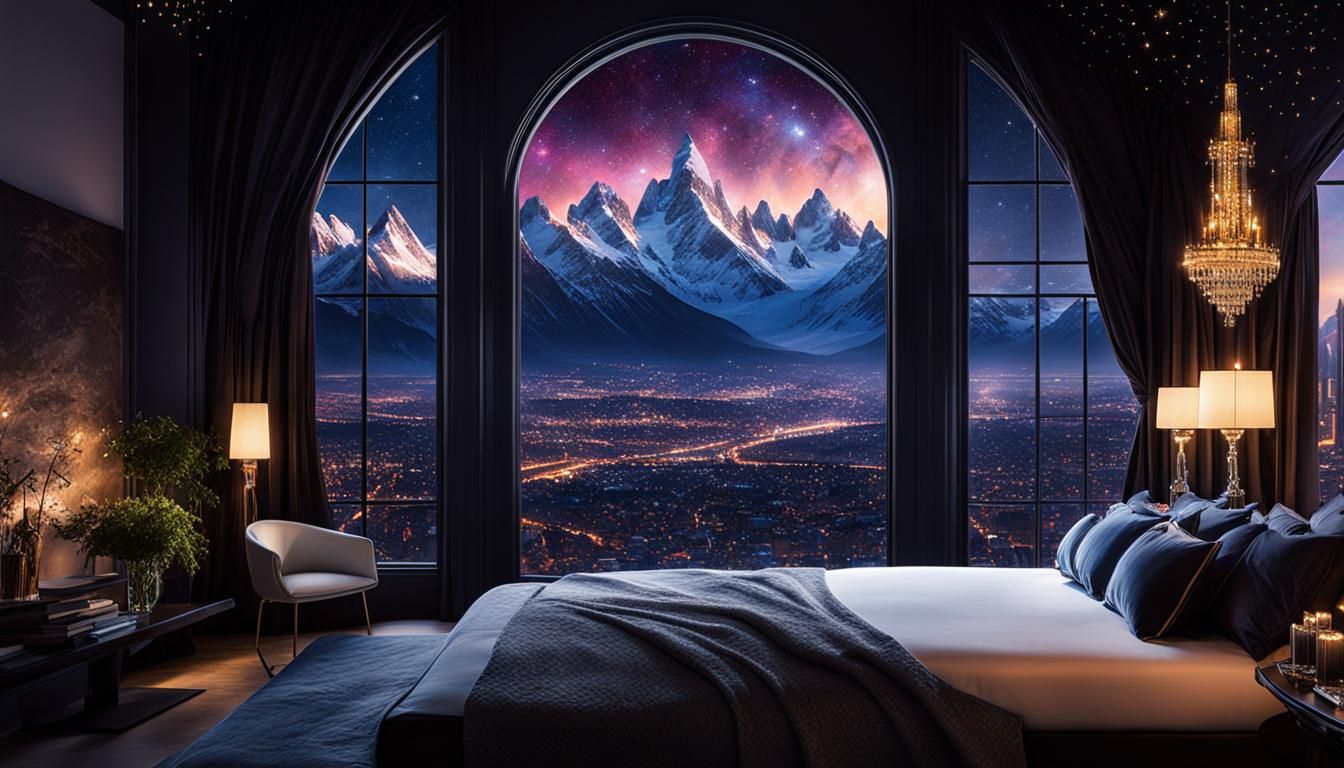Magical City of Starlight: Ethereal Bedroom View