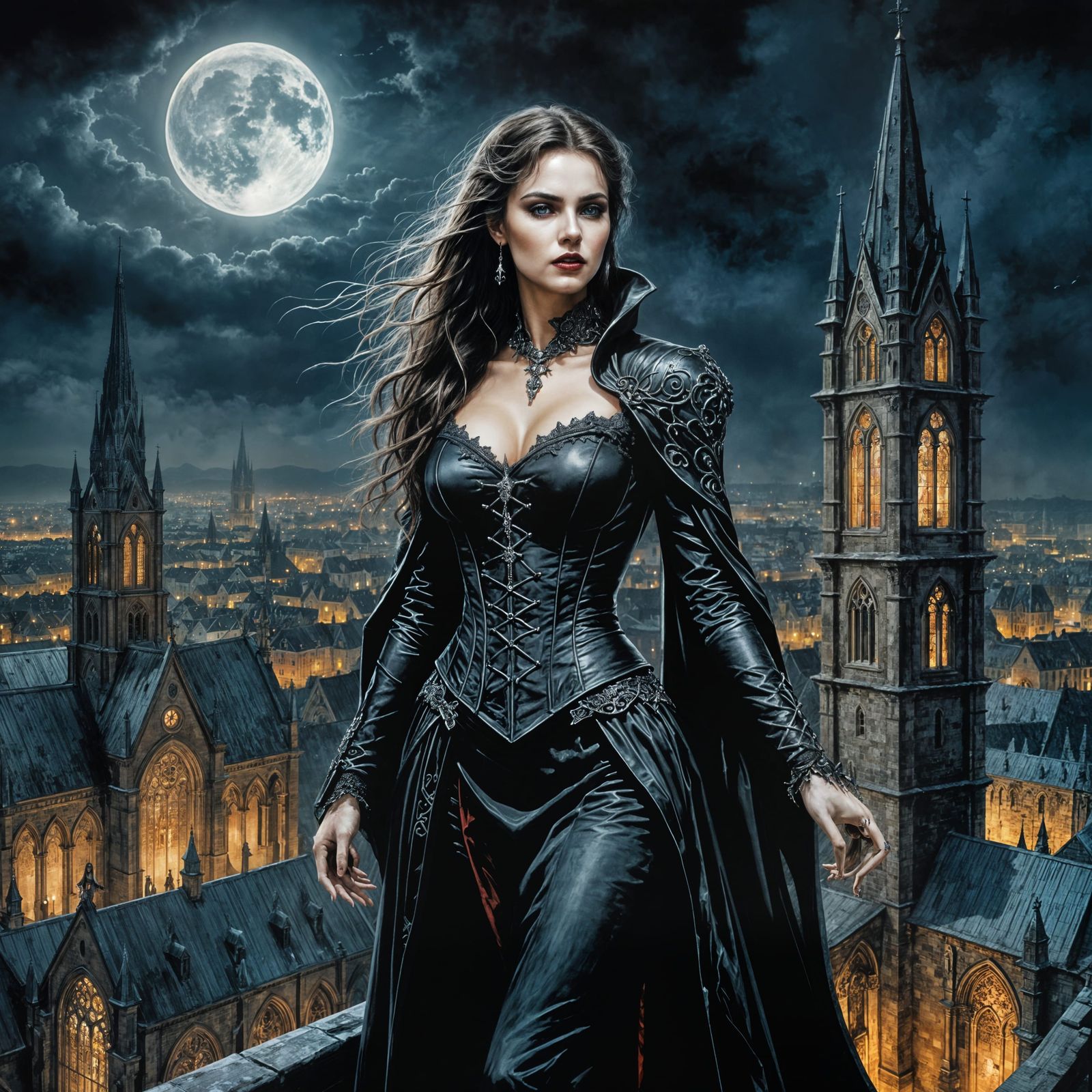 Gothic Vampire on Church, Dark Fantasy Art