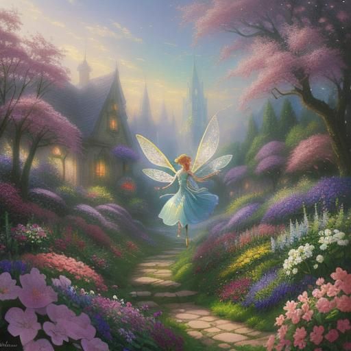 Ethereal Fairy Flight in Hyperdetailed Flower Garden