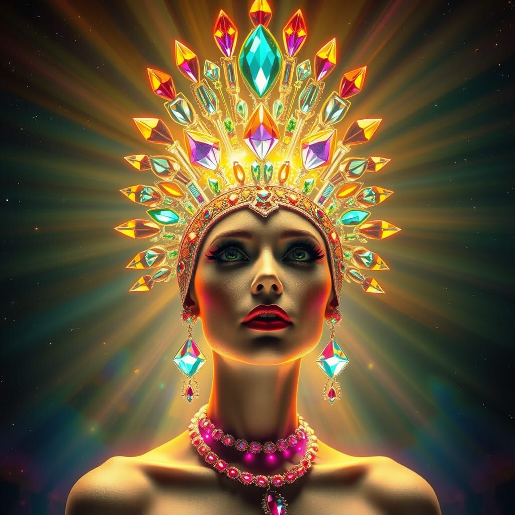 Woman's Mirrored Headdress Reflecting Prismatic Light