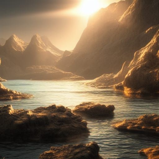 Hyperrealistic Seascape with Jagged Rocks