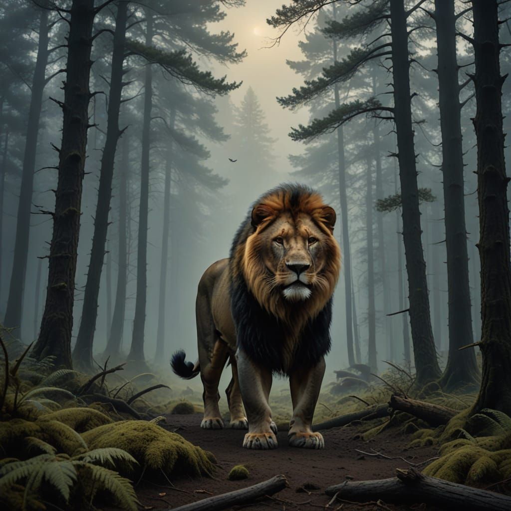 Epic Lion-Bear Hybrid Emerges from Mystical Forest