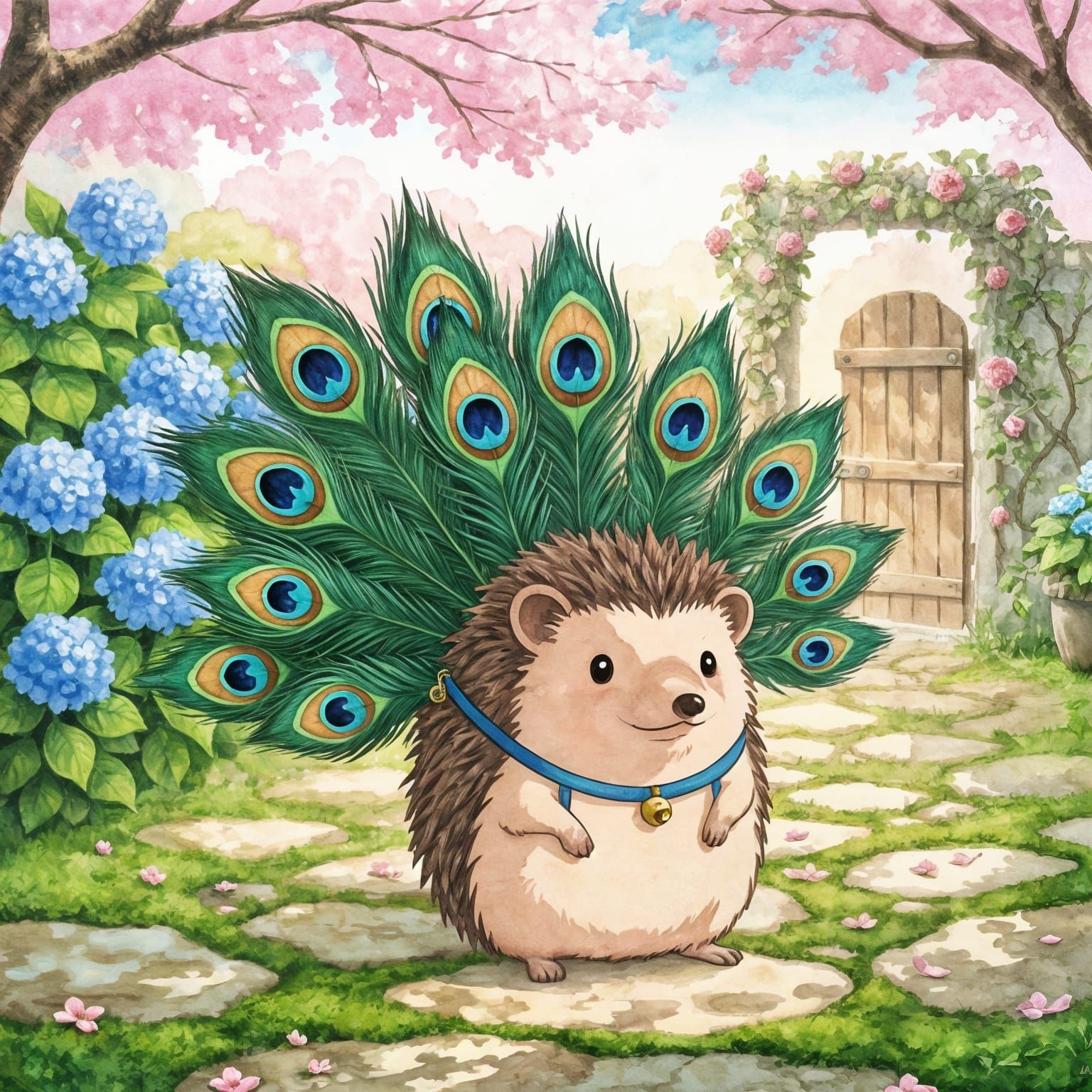 Hedgehog Dressed as Peacock in Enchanted Garden
