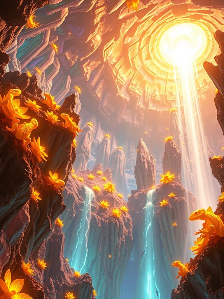 Ethereal Caverns of Iridescent Light and Radiant Life