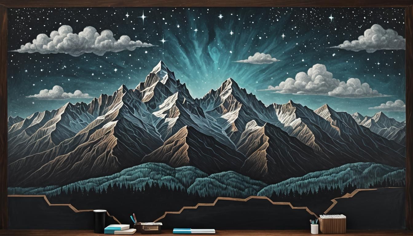 Chalk Art Mountains on Blackboard in Claude Lorrain Style