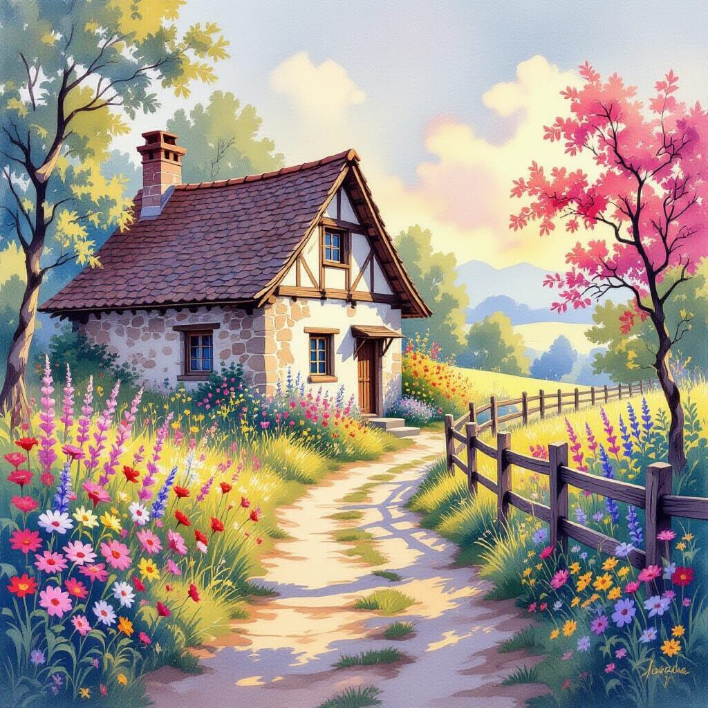 Dreamy Rural Cottage in Steampunk Chinese Landscape