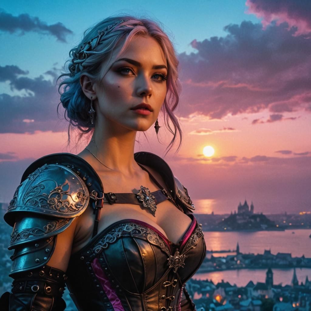 Gothic Emo Girl in Turquoise Corset and Armor