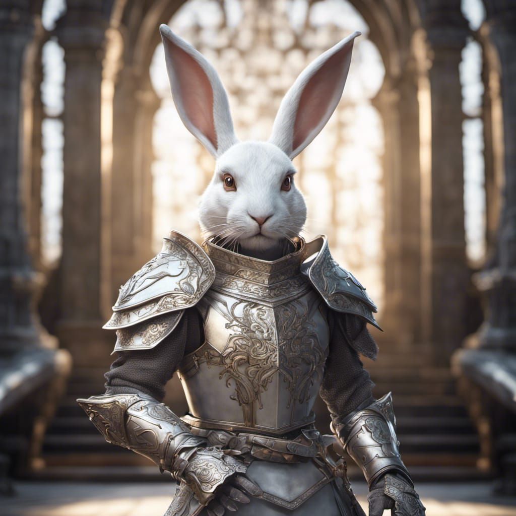 Majestic Rabbit Knight in Steel Armor