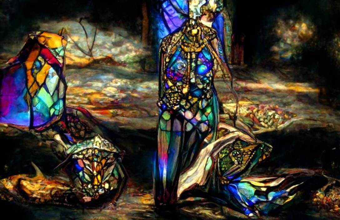 Exquisite Stained Glass Muses in Folk Art Style