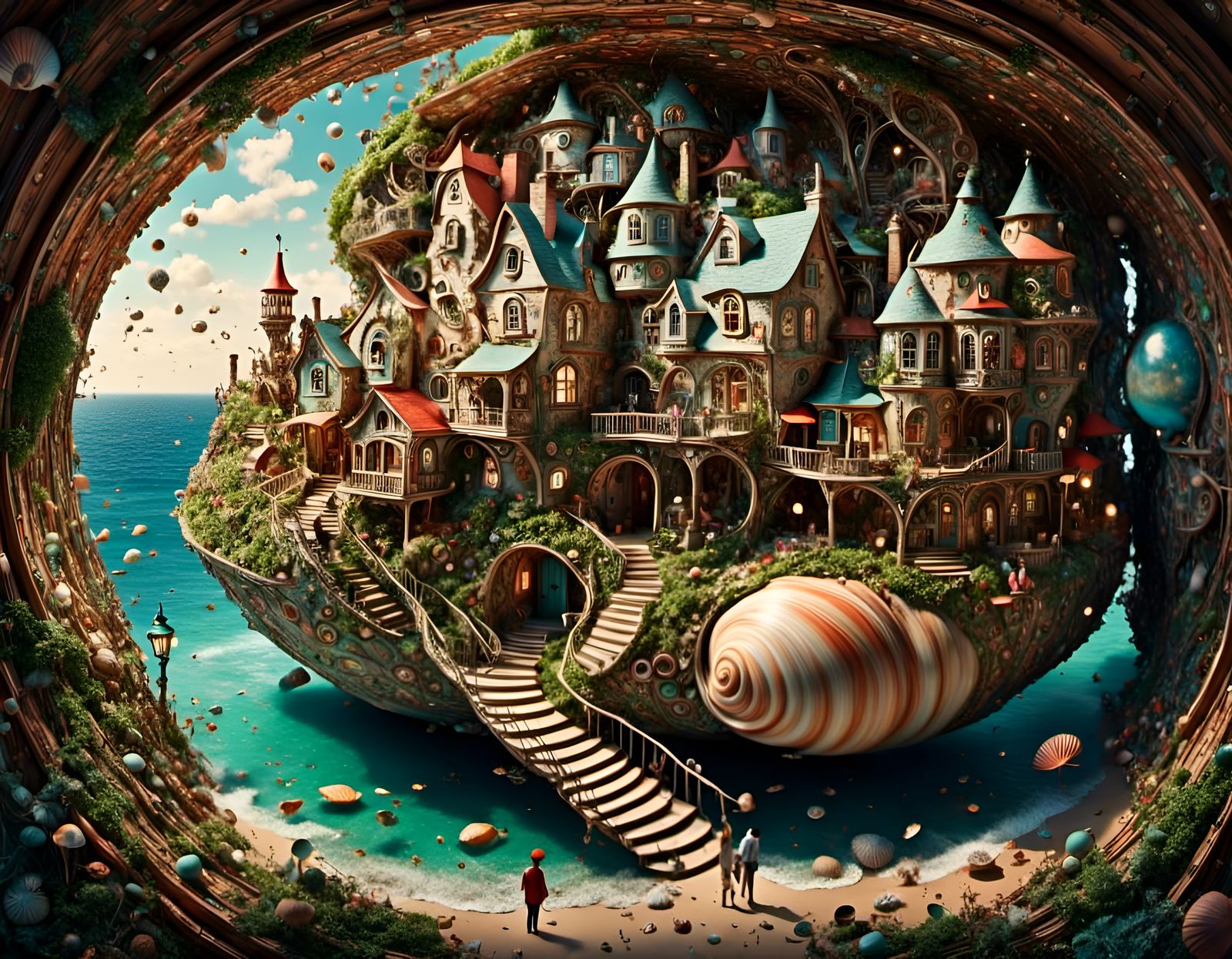 Surreal Seashell Village with Intricate Details