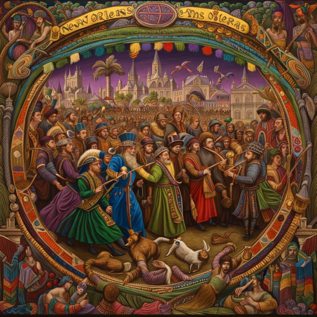 Mardi Gras Tapestry: Surreal Hyper-realistic Celebration