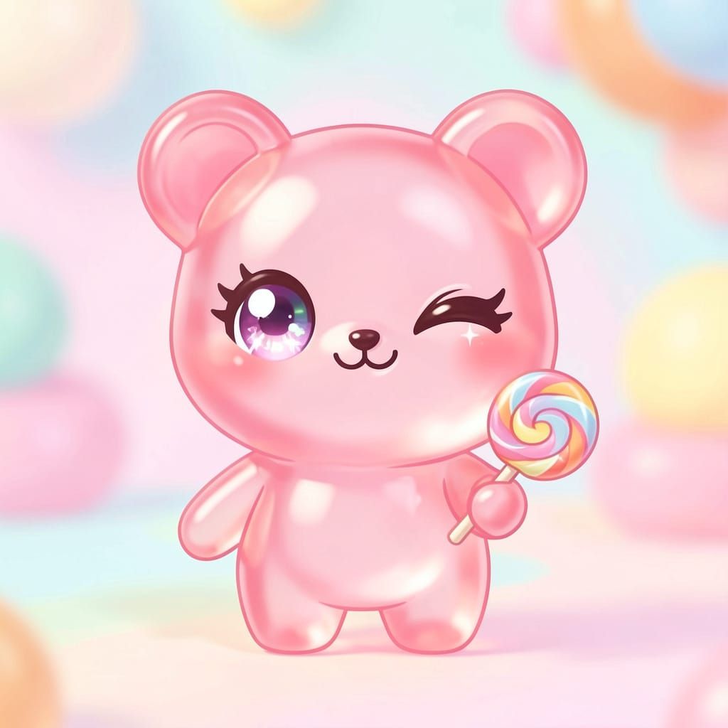 Cute Chibi Gummy Bear Character Winking
