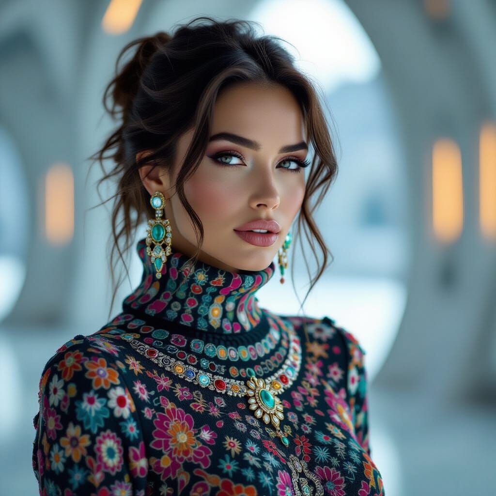 Futuristic Haute Couture Woman in Cinematic Film Still