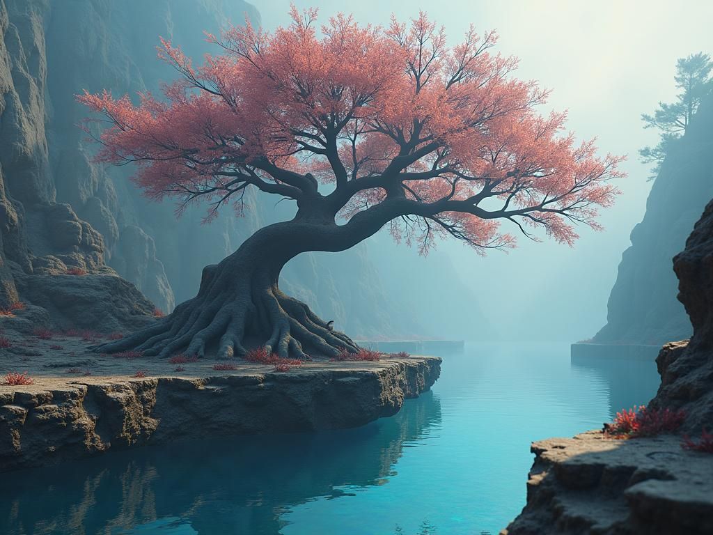Mystical Tree by Iridescent Lake, Digital Art