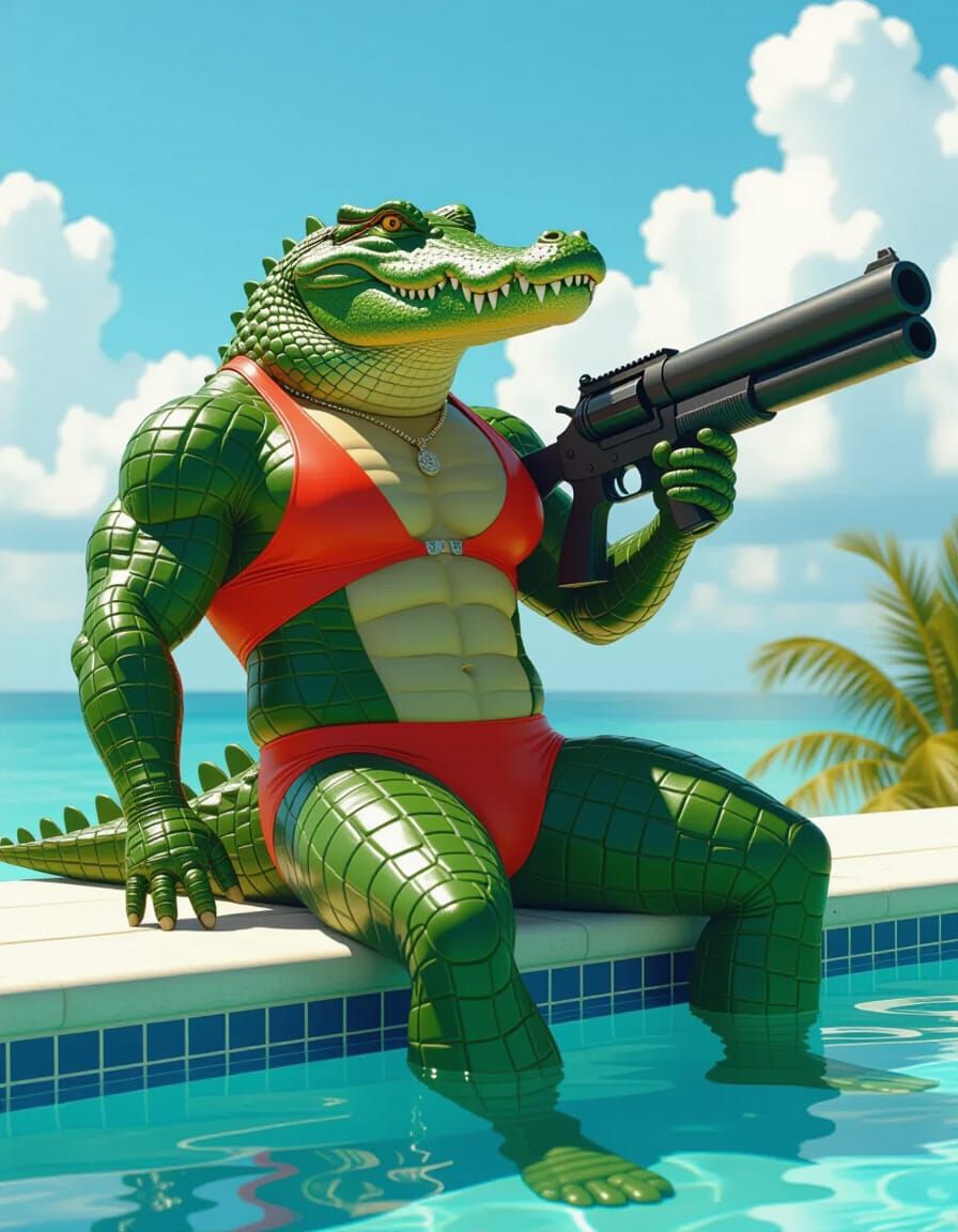 Anthropomorphic Croc Machoman with Hand Cannon