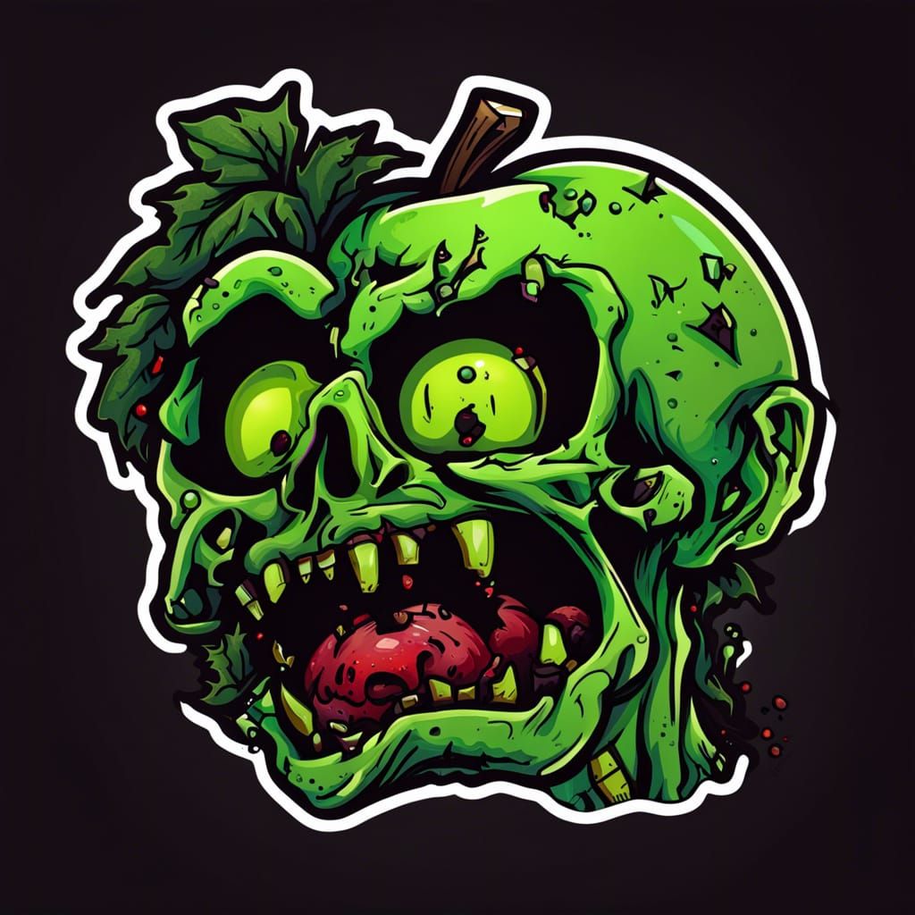 Apple Zombie Sticker Illustration in Trashcore Style