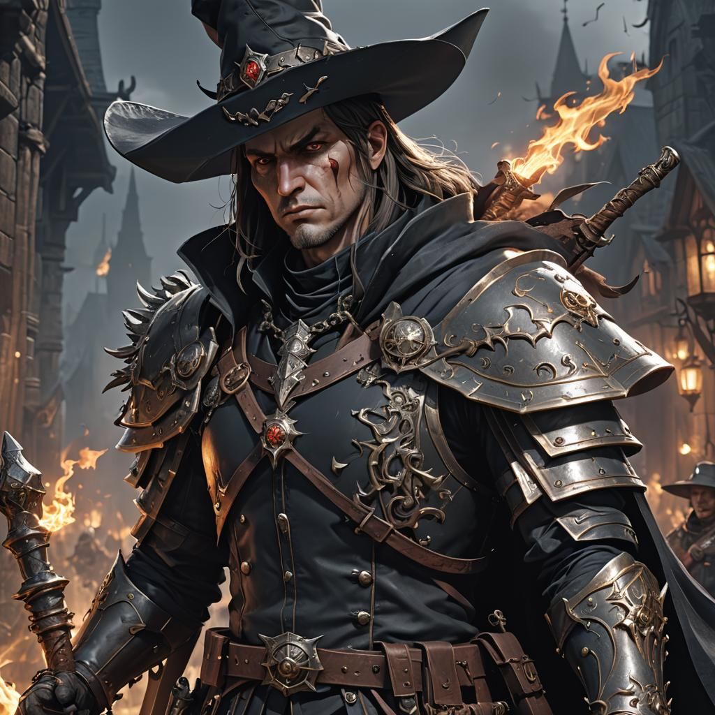 Dark Fantasy Witch Hunter Commander in 3D Anime Art