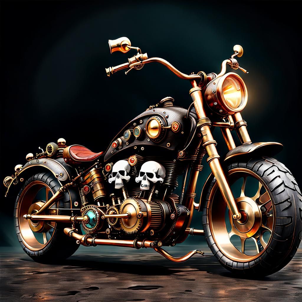 Steampunk Motorcycle with Skulls: Digital Art