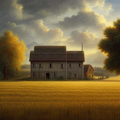 Wheat Field Farmhouse: Detailed Digital Matte Painting
