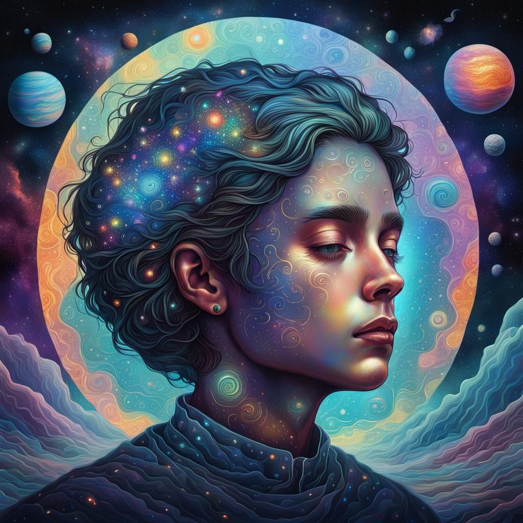 Cosmic Sadness: Holographic Astral Illustration
