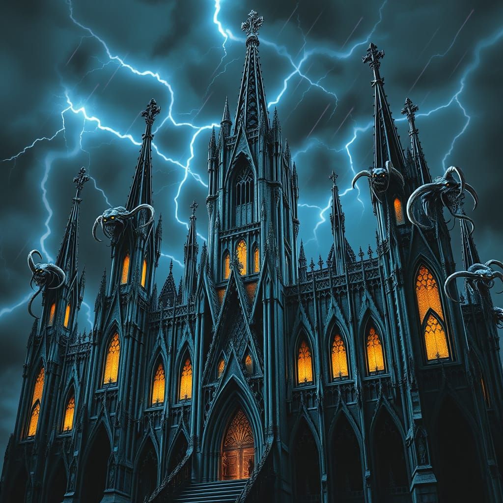 Gothic Cathedral Made of Bones in Surreal Style