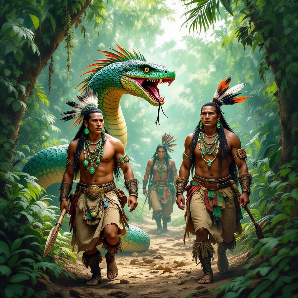 Mayan Hunters Stalked by Feathered Serpent