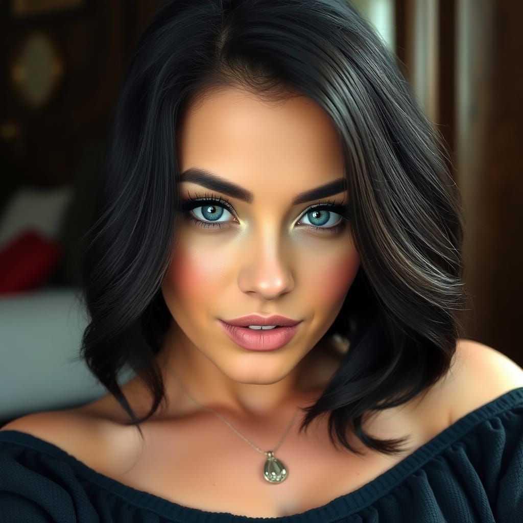 Breathtaking Dark Haired Goddess with Crystal Blue Eyes