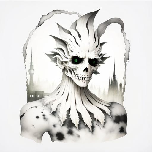 Surreal Double Exposure: Monster and Dystopian Cityscape