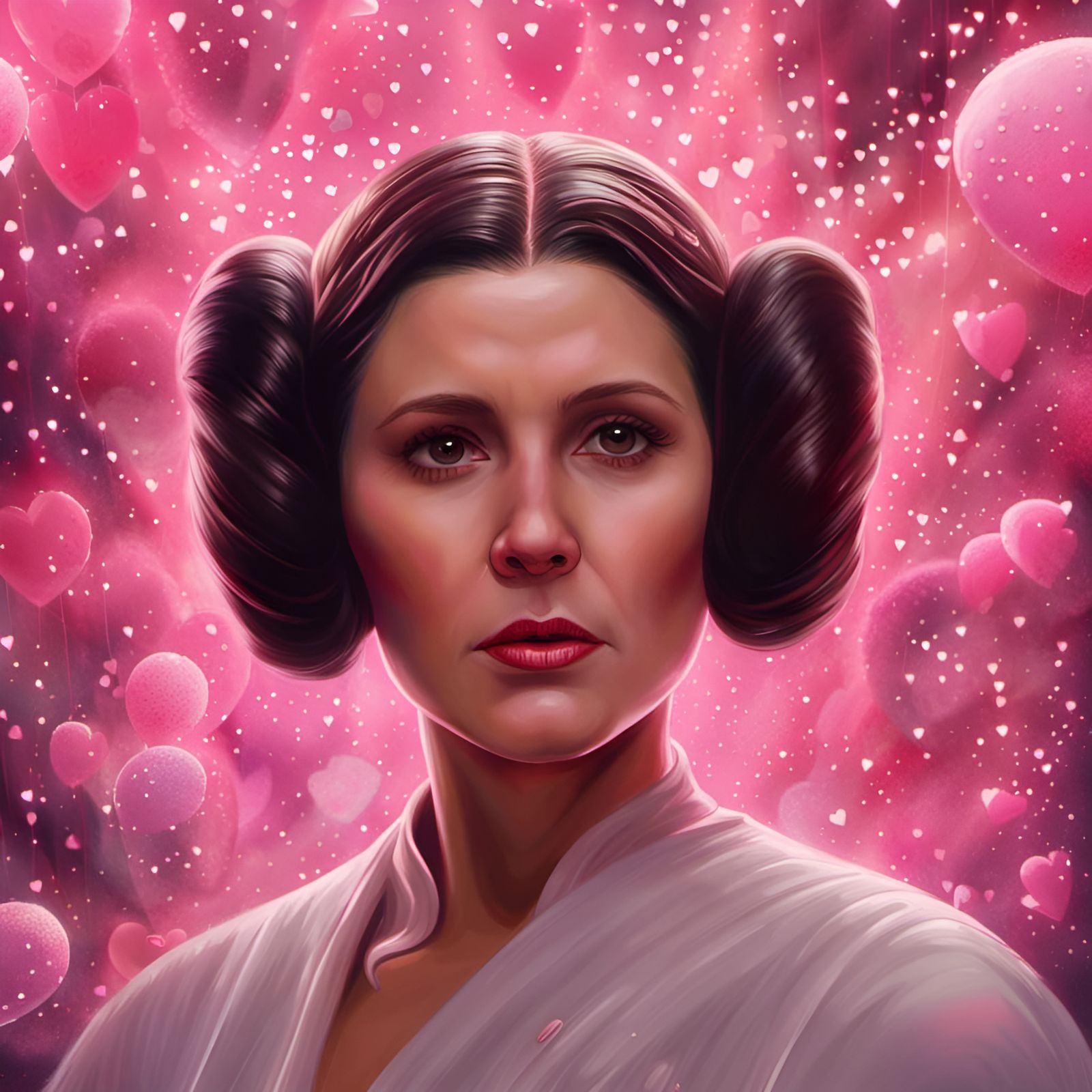 Princess Leia Surrounded by Hearts: Digital Matte Painting