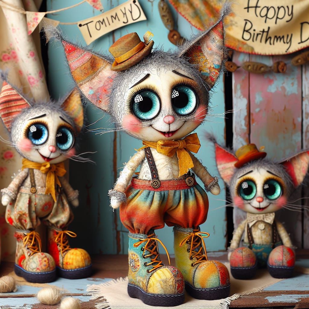 Joyful Plush Toys in Boots: Textile Art
