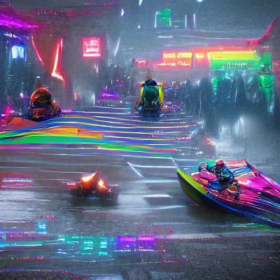 Cyberpunk Mario Kart Rainbow Road in Neon Style