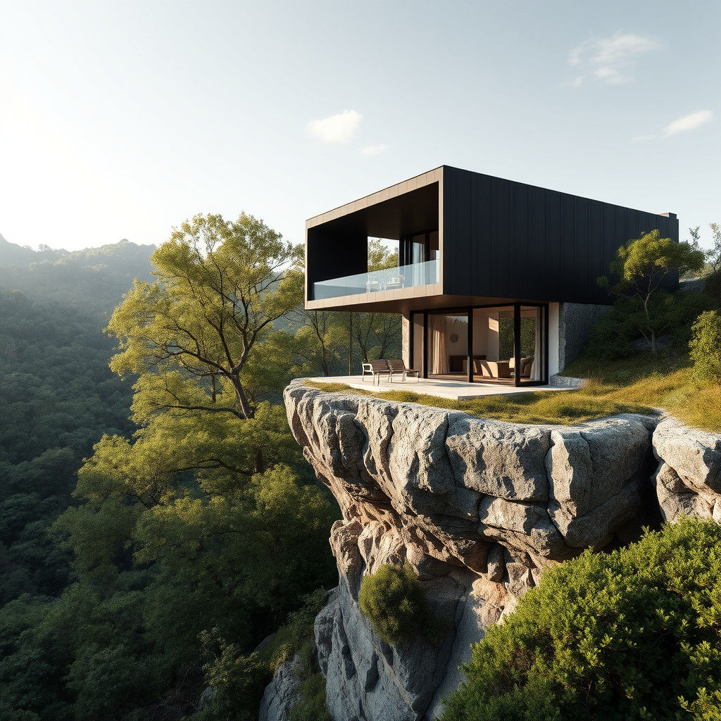Modern Black and White Villa on Cliff Edge