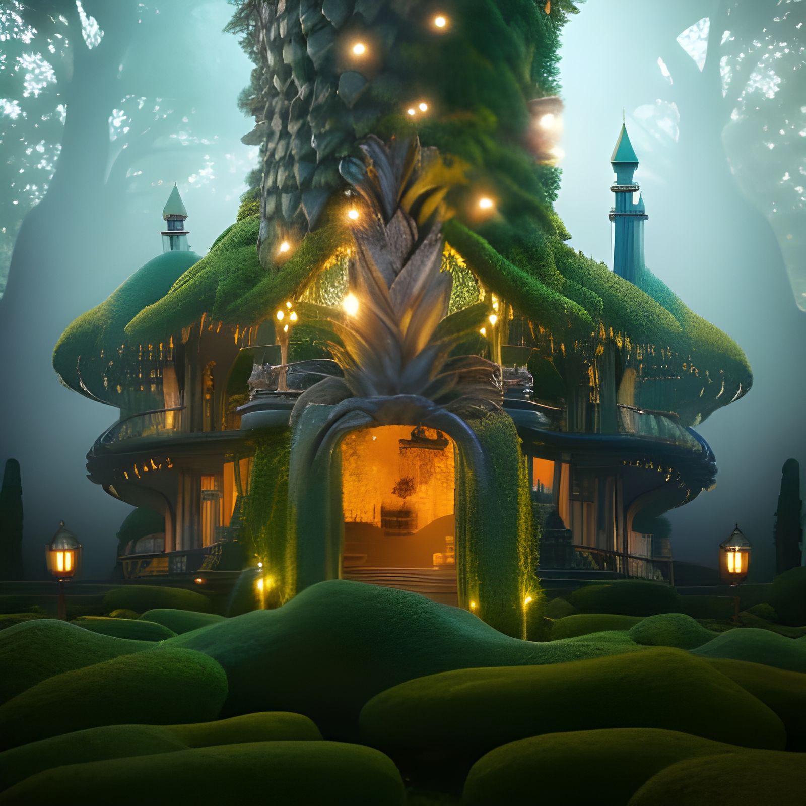 Gaudí inspired pineapple carved forest house