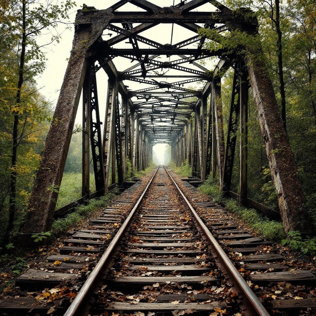 Abandoned Train Tracks on Old Bridge