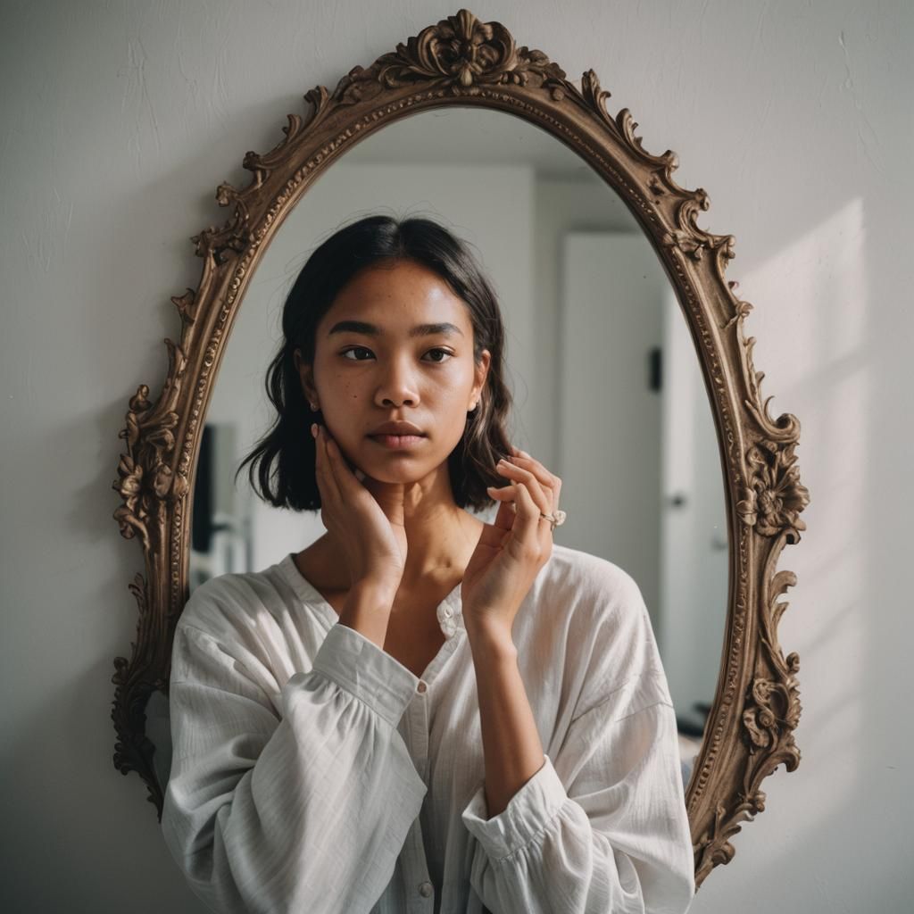 Self-Love Radiance: Confident Reflection in a Mirror