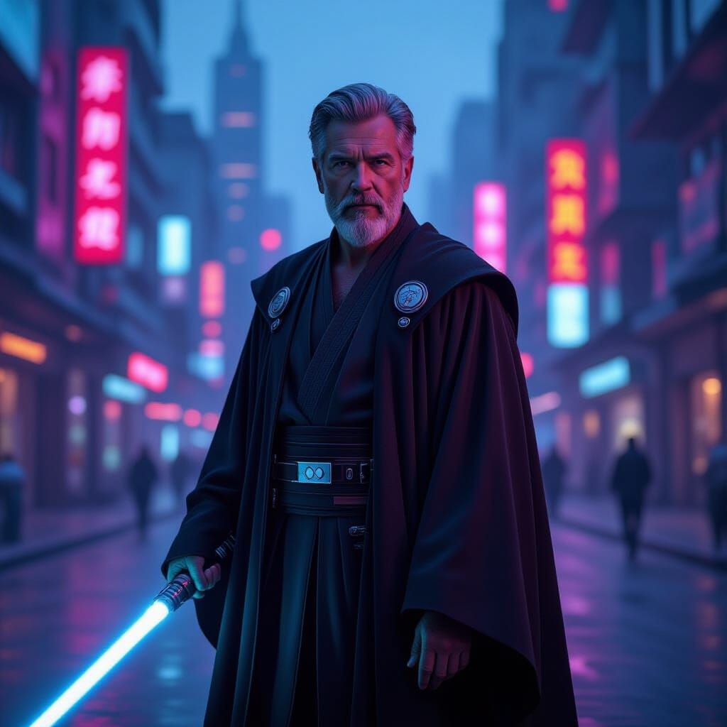 Jedi Knight in Futuristic City Cinematic Portrait
