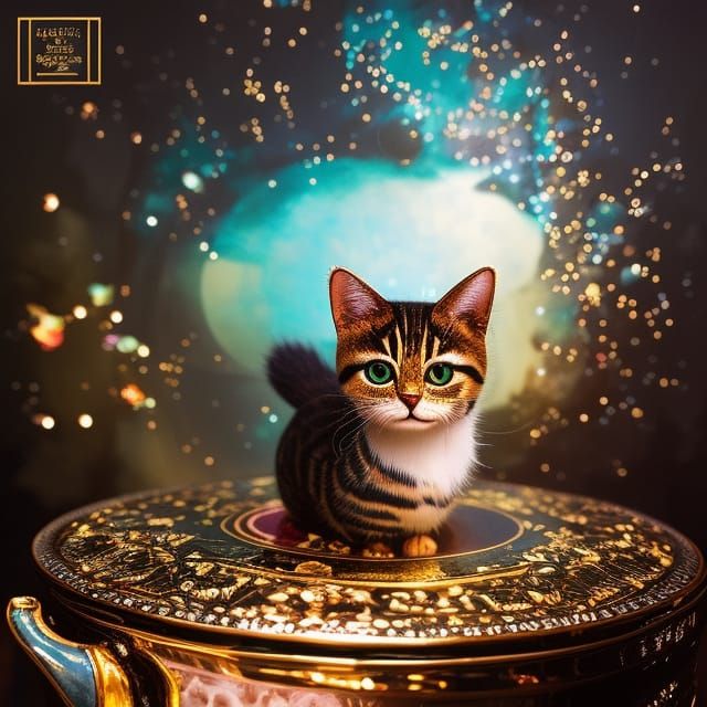 Striped Cat in Teacup: Fantasy Art Photograph