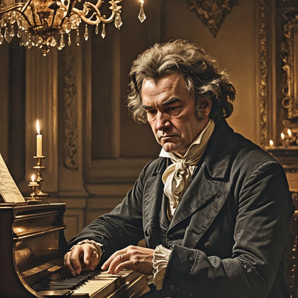 Beethoven Composing Symphony in Ornate Music Room