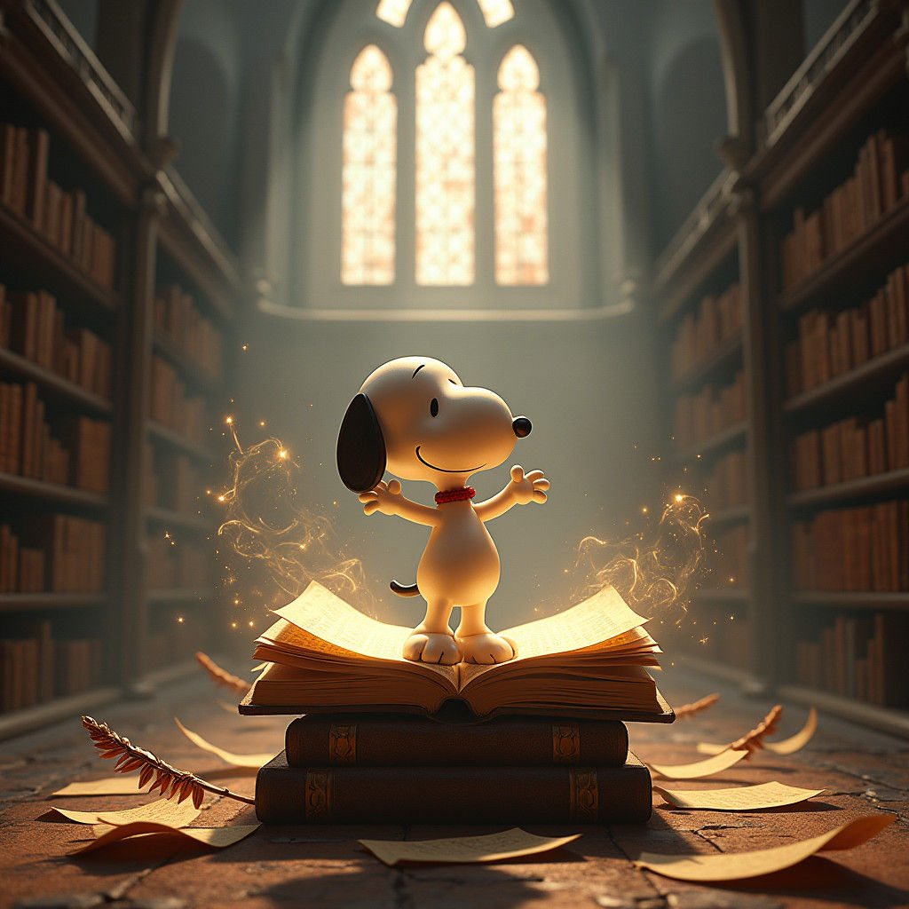 Snoopy in Mystical Library as Matte Painting