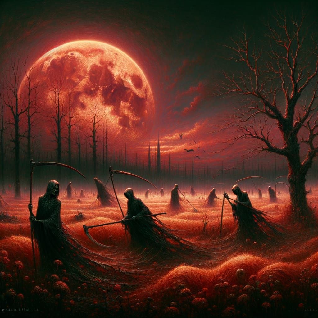 Gothic Reapers Under Dying Moon Oil Painting