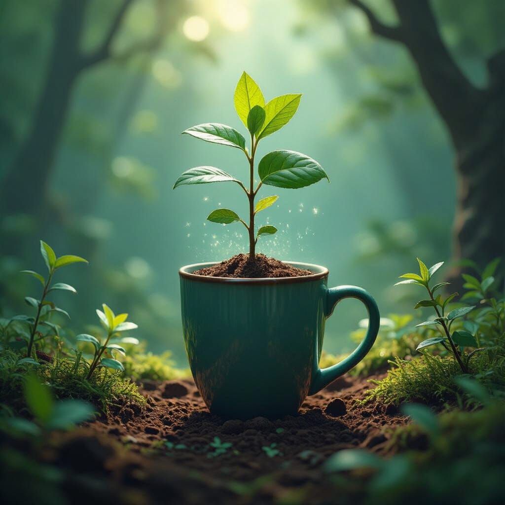 Green Sprout Emerges From Fertile Earth in Detailed Matte Pa...