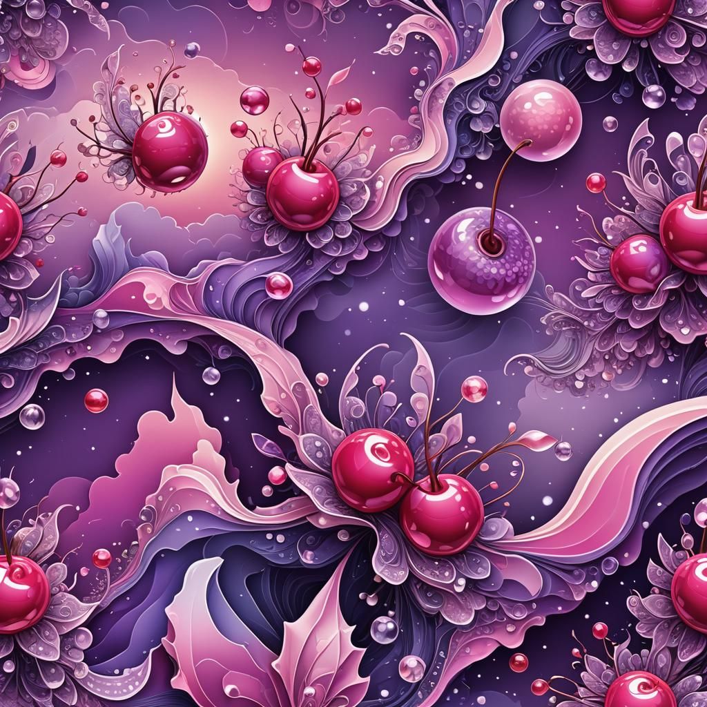 Crystal Cherries in Fantasy World: Abstract Fractal Art