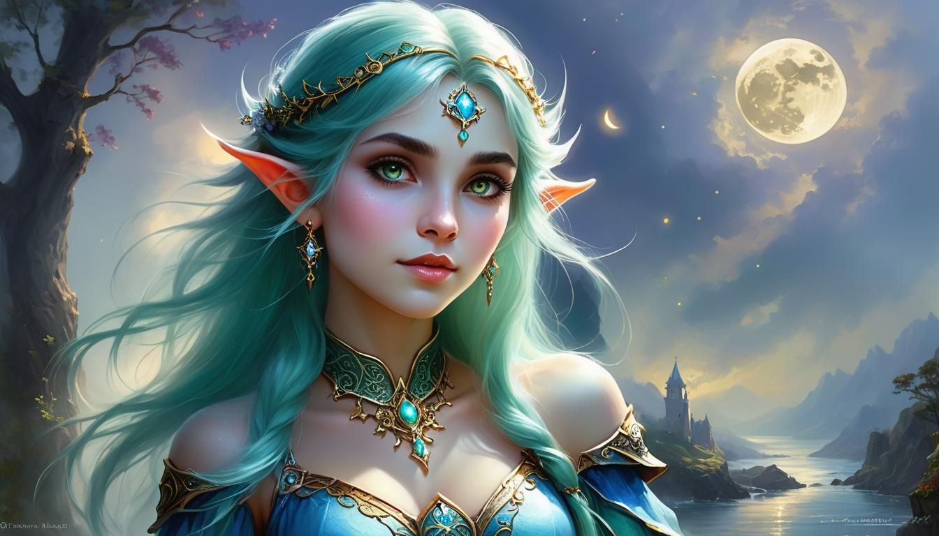 Moon Elf Cleric Portrait in Ethereal Fantasy Style